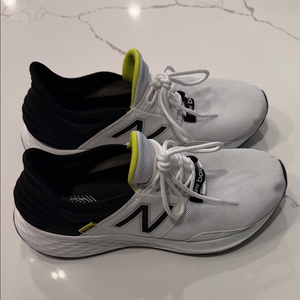 New Balance Men's White and Black Sneakers with Neon Accents